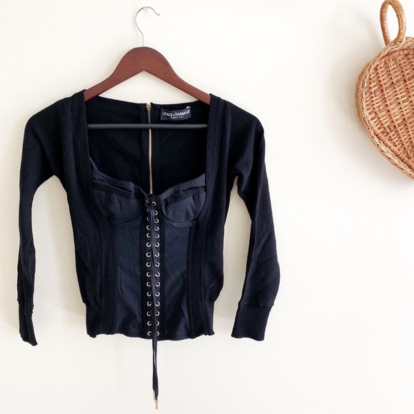Dolce & Gabbana Tops - •SOLD•Dolce&Gabbana Corset Cardigan Lace Up Top